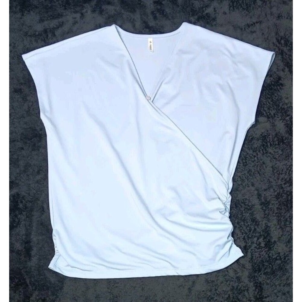 Halara Vneck Cap Sleeve Crossover Ruched Work Blouse S Light Blue Athleisure